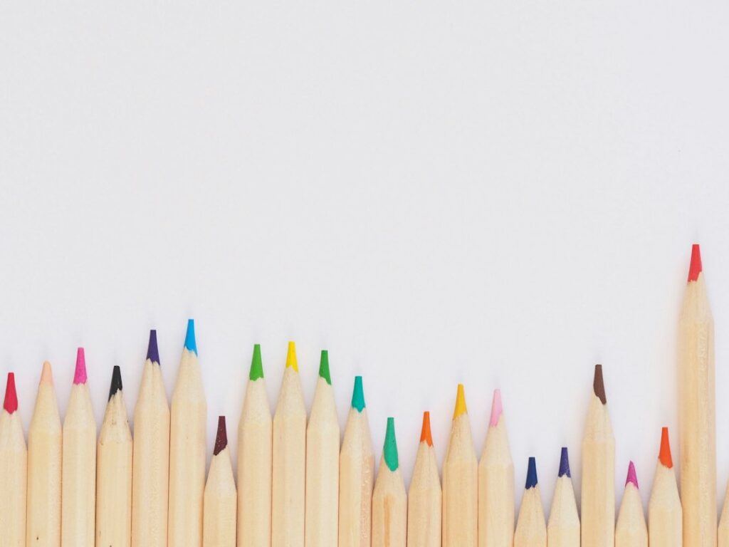 Colored pencils arranged for drawing; illustrative image, not a product photo