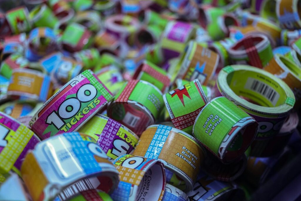 Colorful rolls of craft tape on top of each other, illustrative not a branded washi-tape product photo