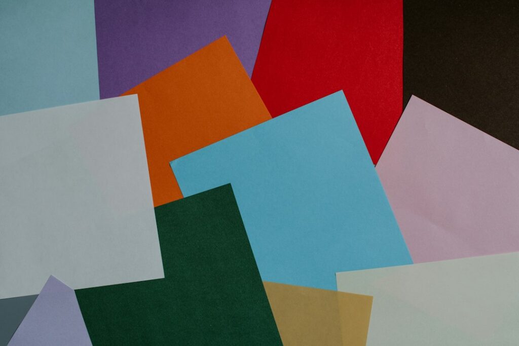 Stack of coloured sheets of paper