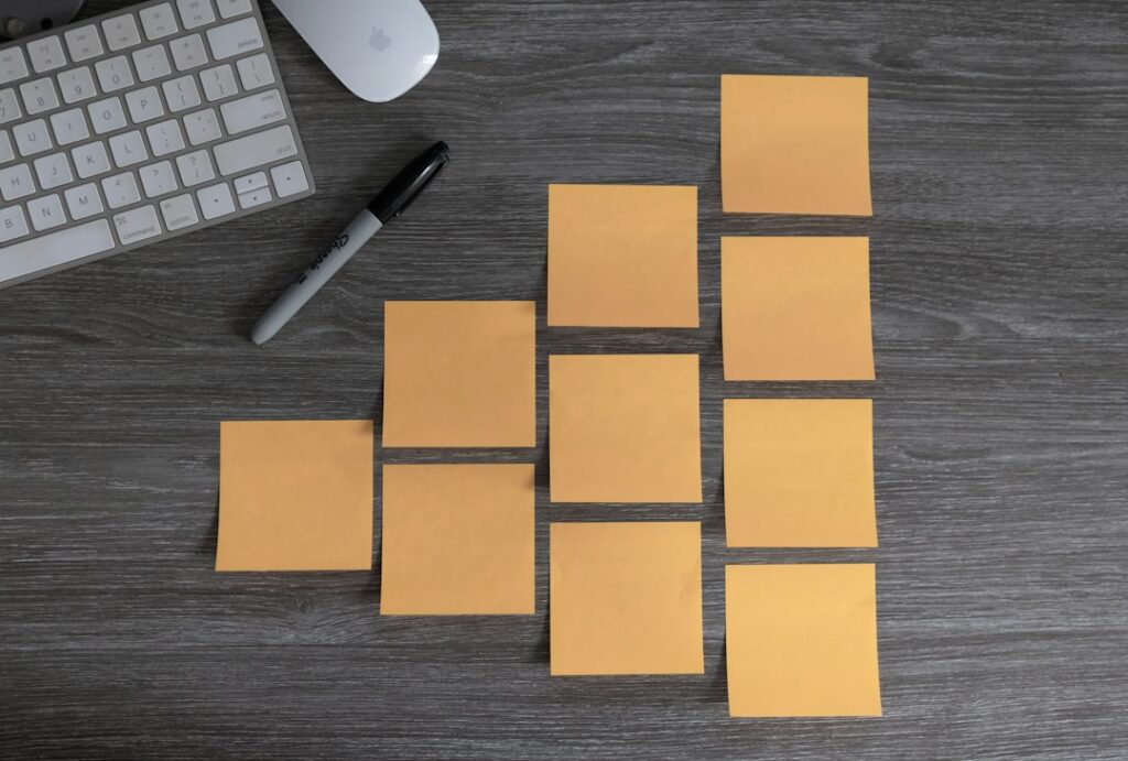 Sticky notes on a desk
