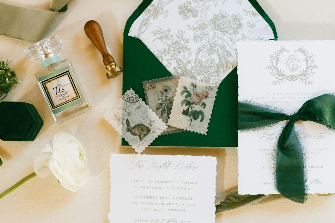 Illustrative wedding stationery — illustrative photography, not a reviewed product
