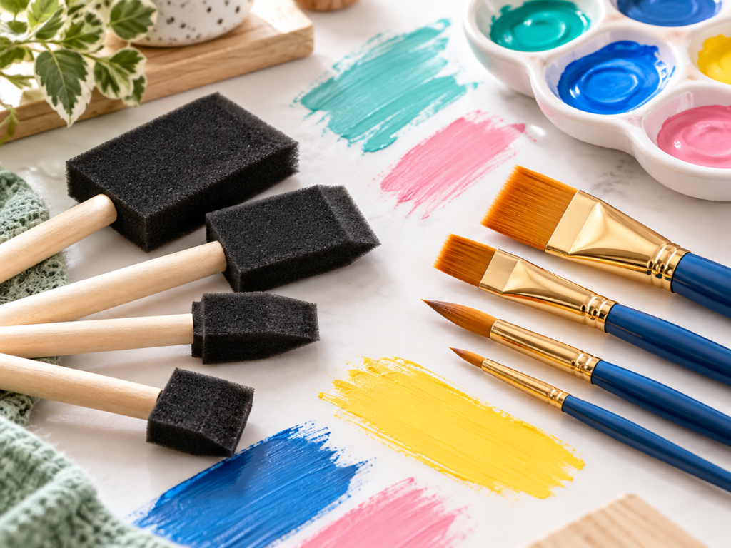 AI-generated editorial illustration: Foam vs bristle brushes