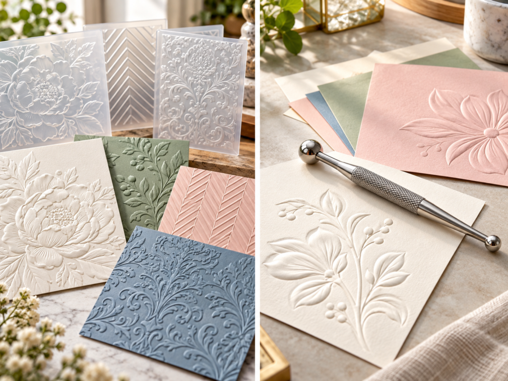 AI-generated editorial illustration: Embossing folders vs stylus