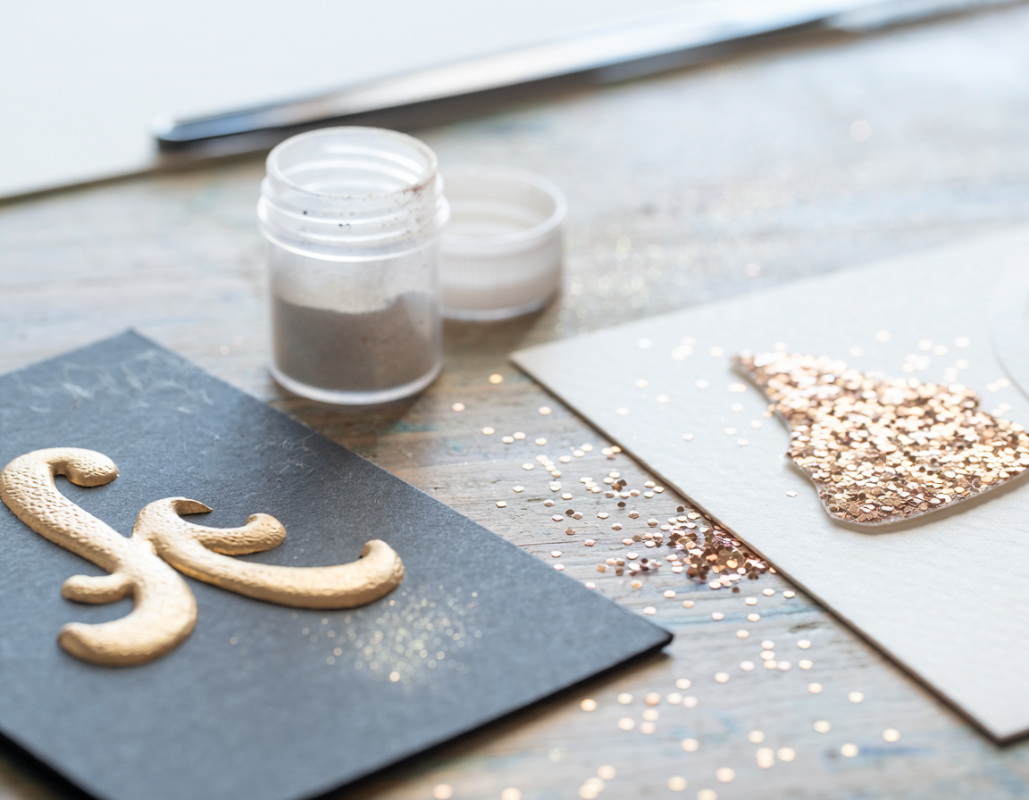 AI-generated illustrative craft comparison for Heat Embossing Powder vs Loose Glitter for Handmade Cards