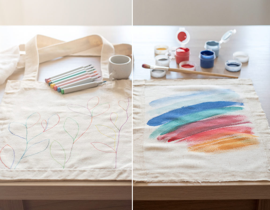 AI-generated illustrative craft comparison for Fabric Paint Markers vs Fabric Paint for Decorating Cotton