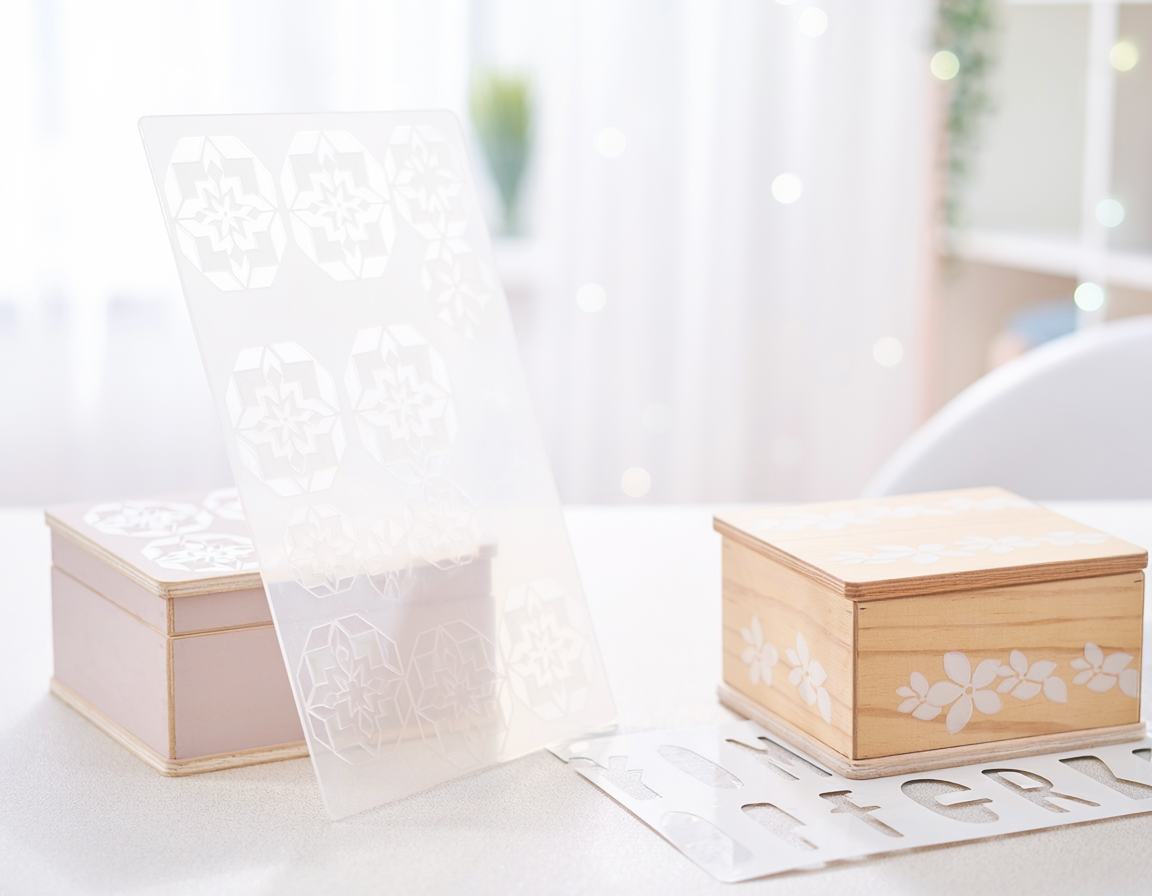 AI-generated illustrative craft comparison for Reusable Craft Stencils vs Vinyl Decals for Painted Storage Boxes
