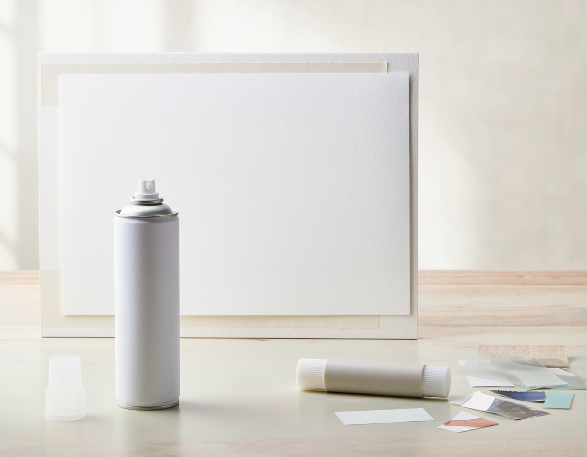 AI-generated illustrative comparison for Spray Adhesive vs Glue Stick for Mounting Paper Artwork