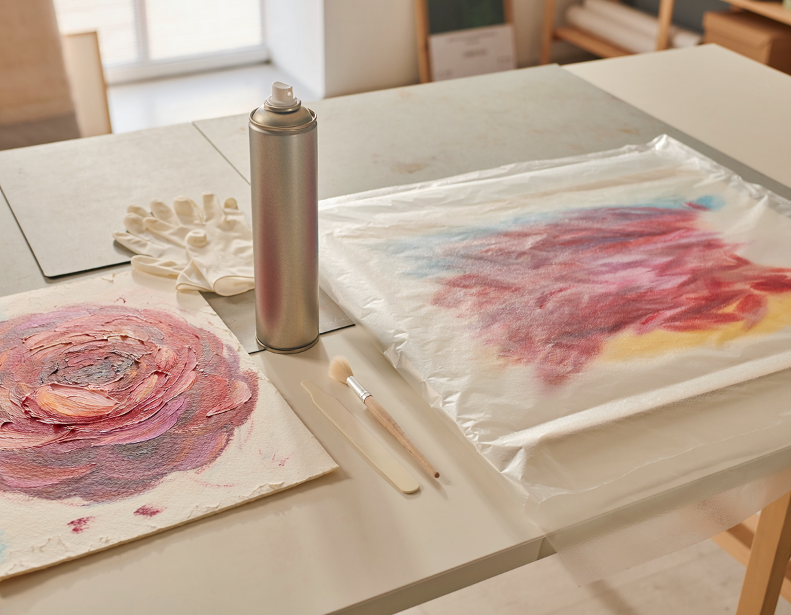 AI-generated illustrative comparison for Oil Pastel Fixative vs Glassine Interleaving for Art Storage