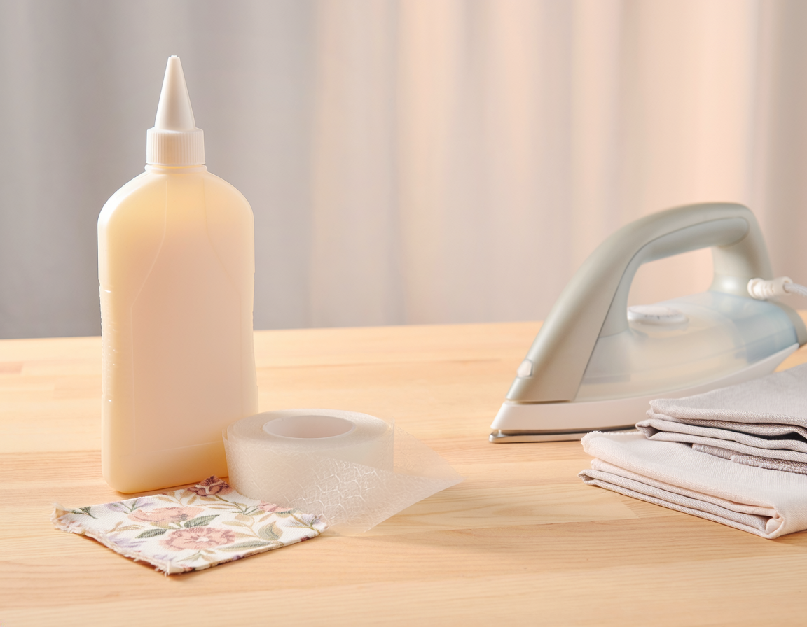 AI-generated illustrative comparison for Fabric Glue vs Fusible Hem Tape for No-Sew Fabric Crafts