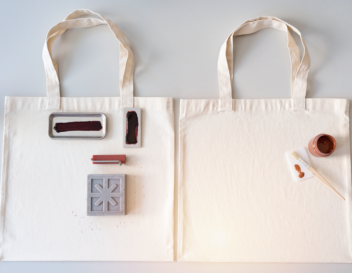 AI-generated illustrative craft comparison for Block Printing Fabric Ink vs Acrylic Paint on Tote Bags
