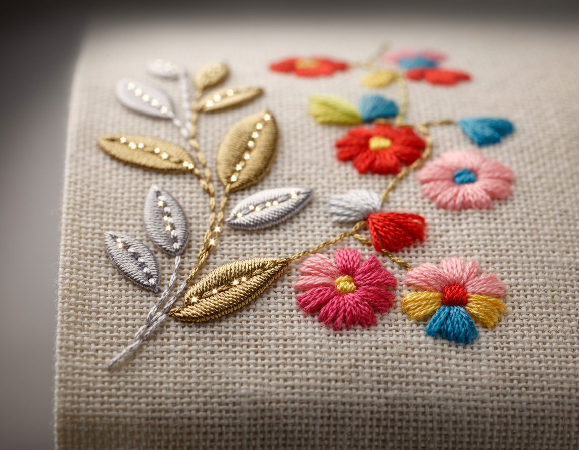 AI-generated illustrative craft comparison for Metallic Embroidery Thread vs Cotton Floss for Highlights