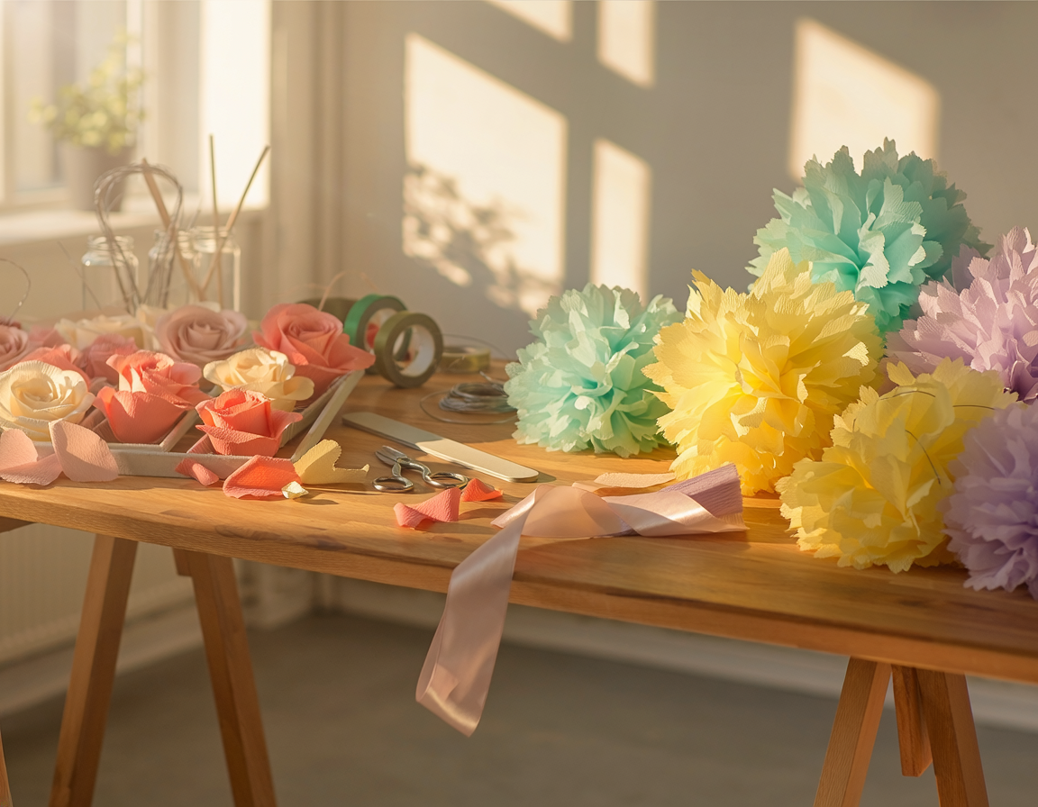 AI-generated illustration of Crepe Paper vs Tissue Paper for Handmade Flowers