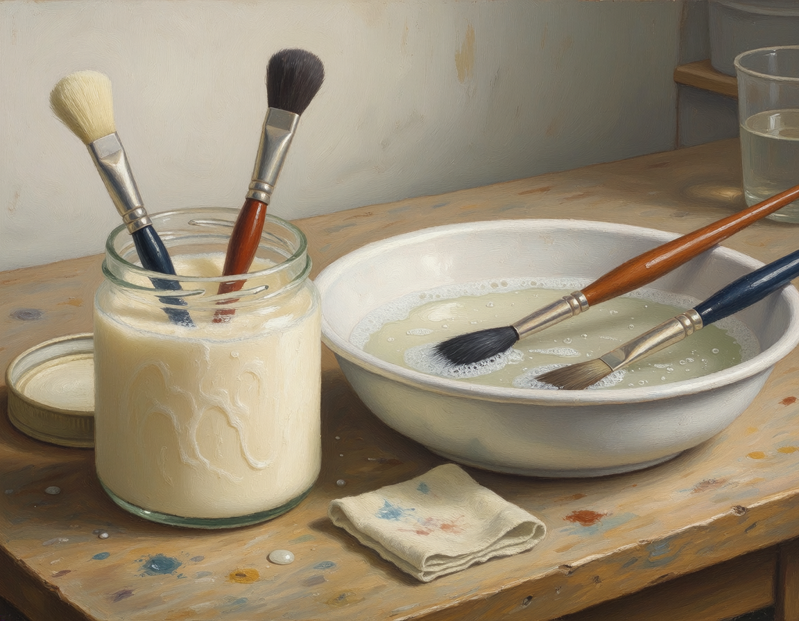 AI-generated illustration of Artist Brush Soap vs Dish Soap for Acrylic Paint Brushes