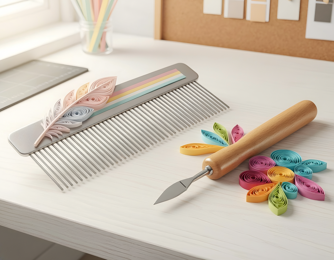 AI-generated illustration of Paper Quilling Comb vs Slotted Tool for Decorative Shapes
