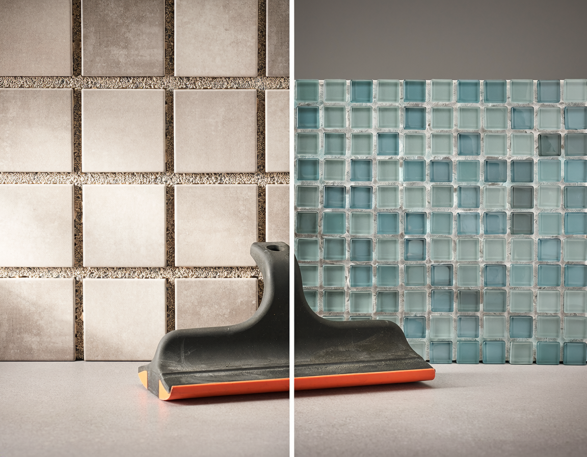 AI-generated illustrative comparison for Sanded vs Unsanded Mosaic Grout for Small Tile Crafts