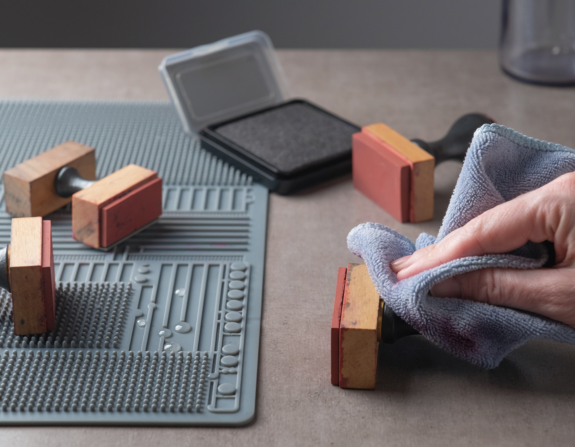 AI-generated illustrative comparison for Stamp Cleaning Mat vs Microfiber Cloth for Ink Stamps