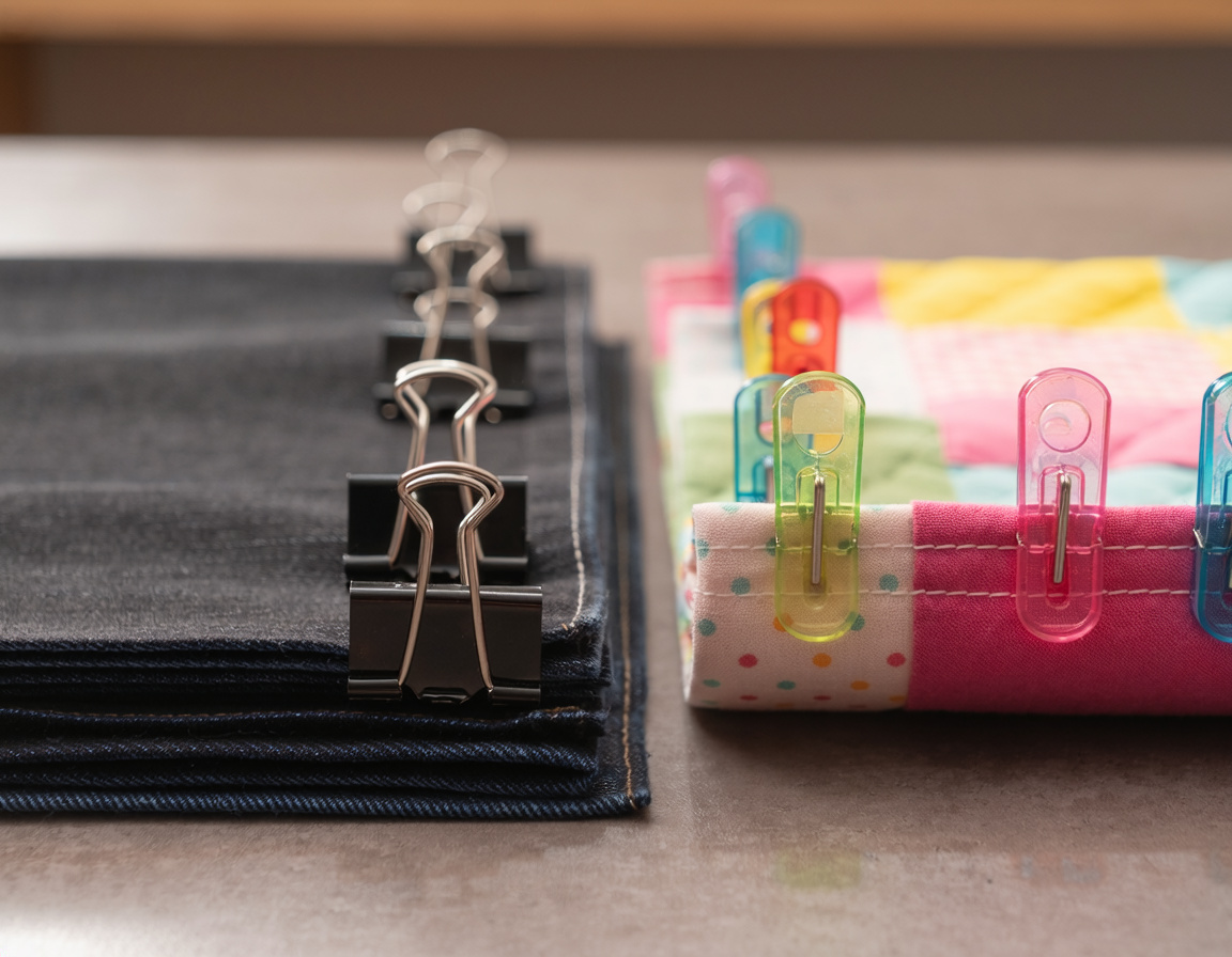 AI-generated illustration for Binder Clips vs Quilting Clips for Holding Fabric Edges