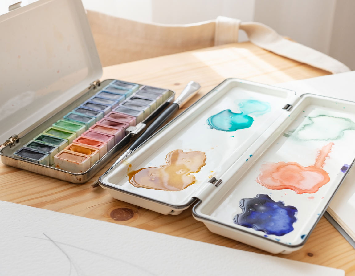 AI-generated illustration for Watercolour Travel Palette vs Folding Mixing Tray