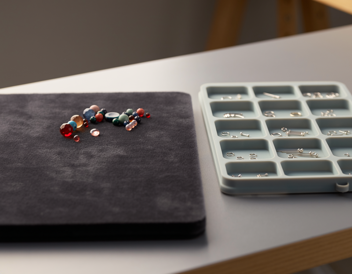 AI-generated illustration of Flocked Beading Mat vs Silicone Bead Tray for Jewellery