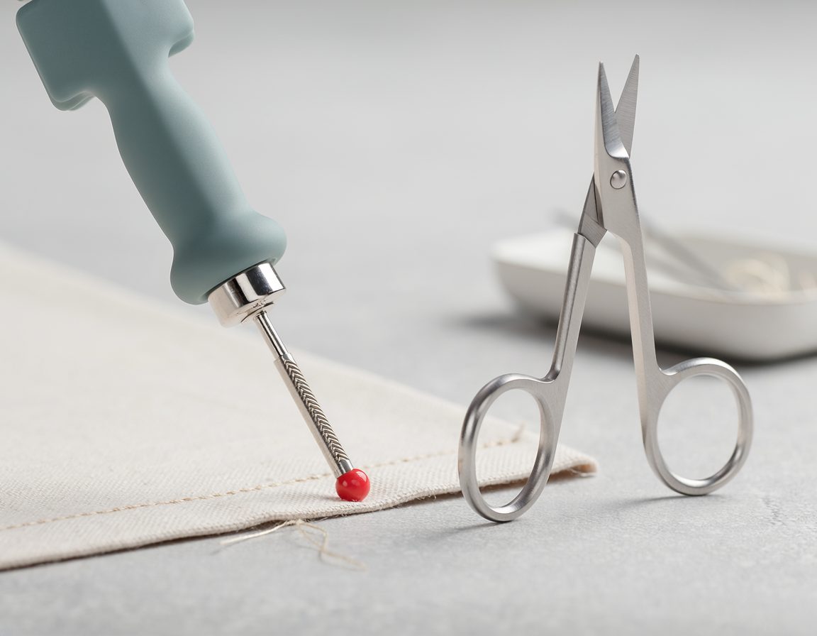 AI-generated illustration of Ergonomic Seam Ripper vs Small Embroidery Scissors