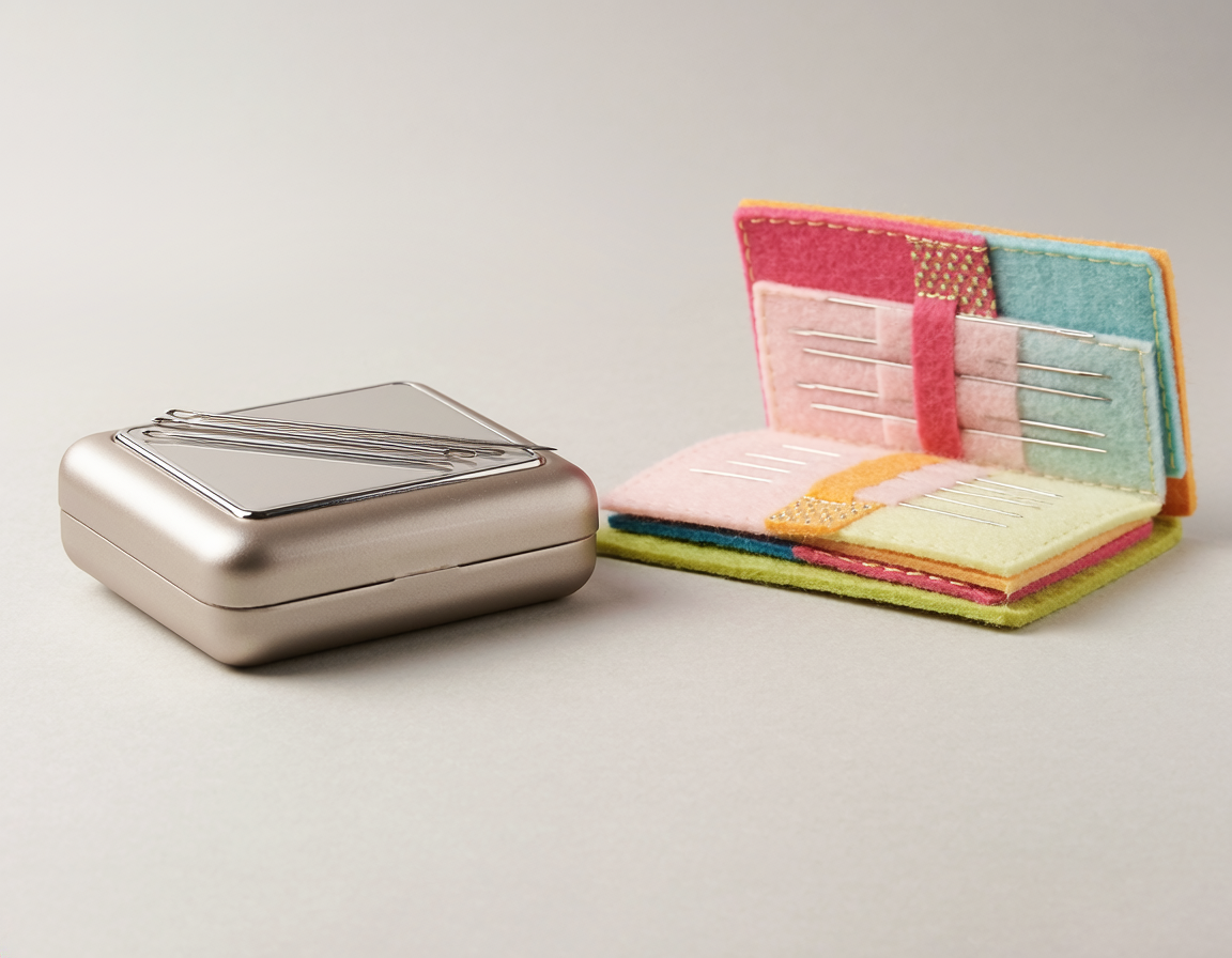 AI-generated illustrative image for Magnetic Needle Case vs Fabric Needle Book