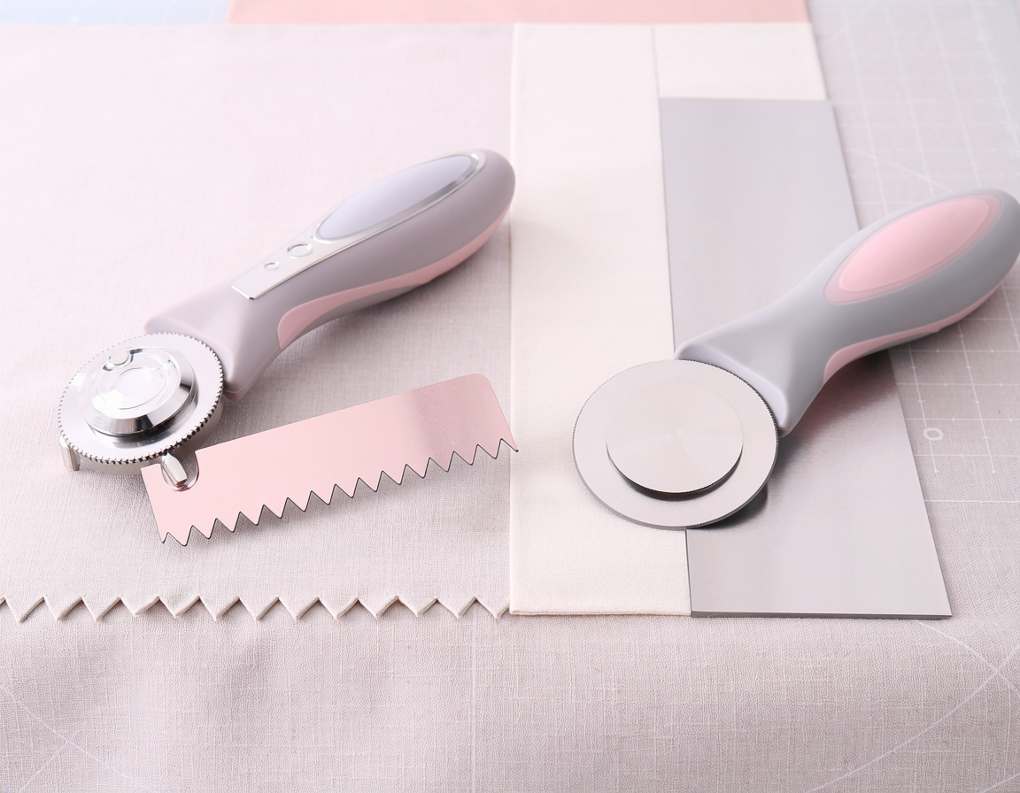 AI-generated illustrative image for Rotary Cutter Pinking Blade vs Straight Blade for Fabric