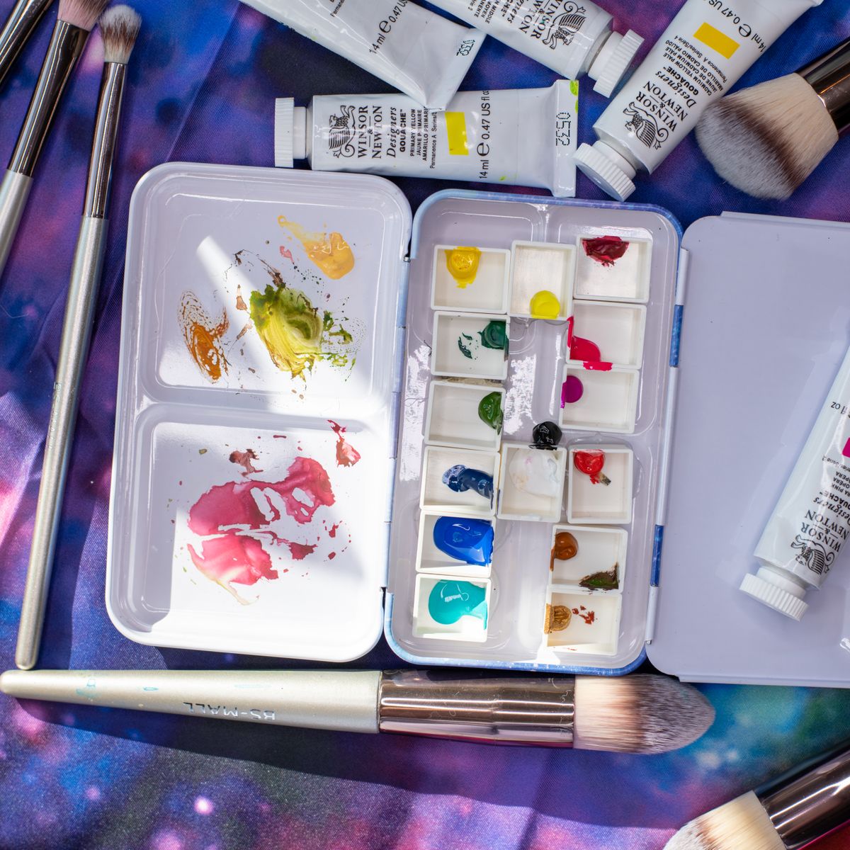 Watercolour brushes and paints