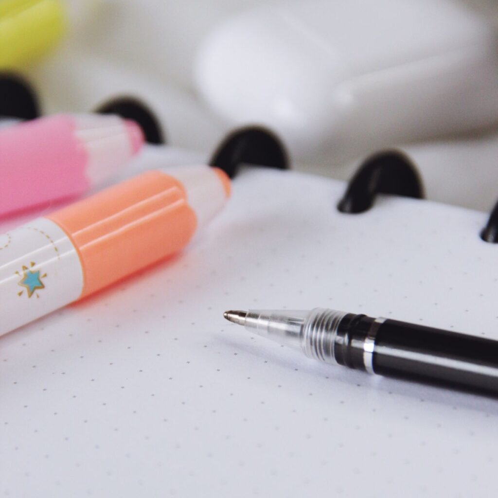 Pens and a notebook